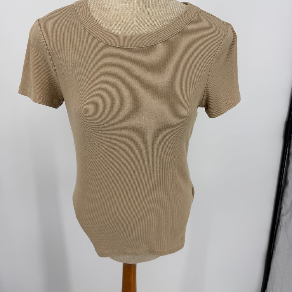 Banana Republic Ribbed Tee Women S Tan Short Sleeve Crew Neck Slim Fit Cotton